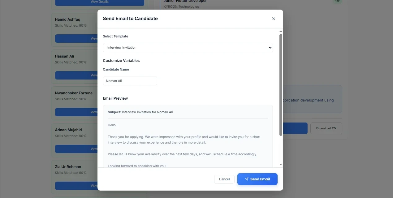 Invite, reject or follow up from templates