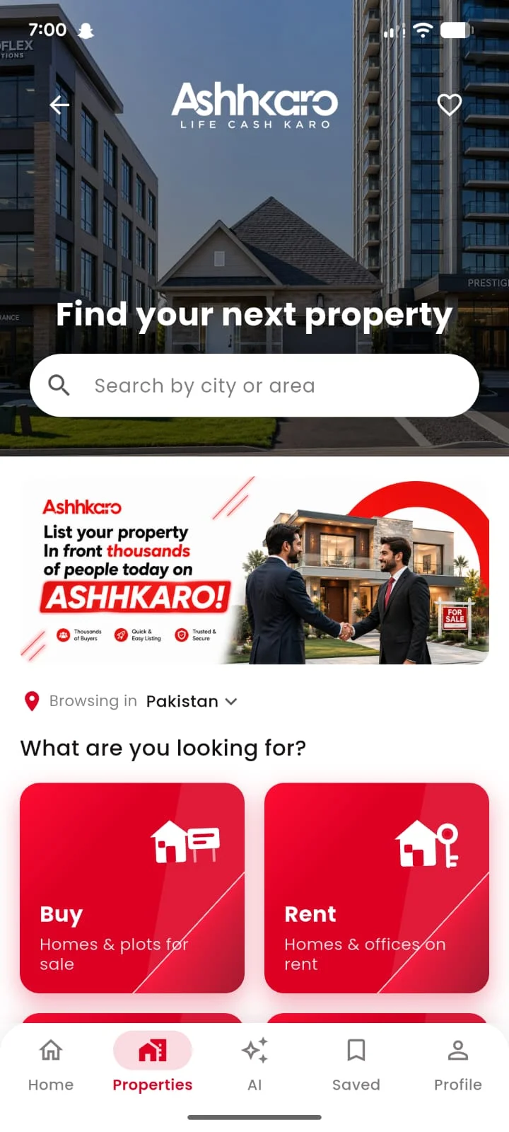 Ashhkaro Properties screen